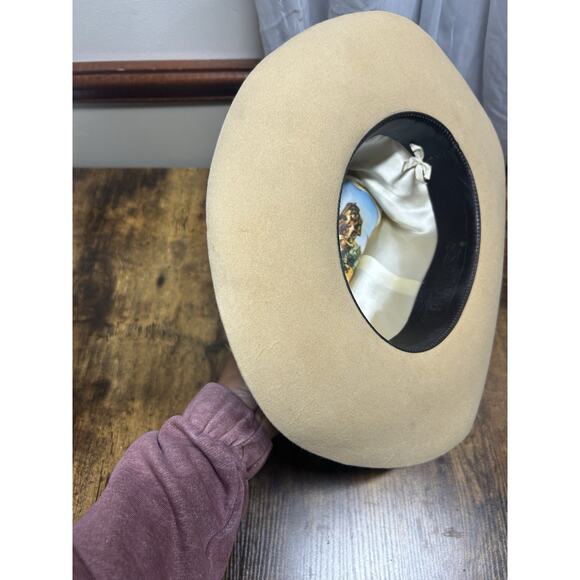 VTG Stetson 4X Western Cowboy Hat Tan Fur Felt Rancher Style USA Braided Buckle - Picture 9 of 16